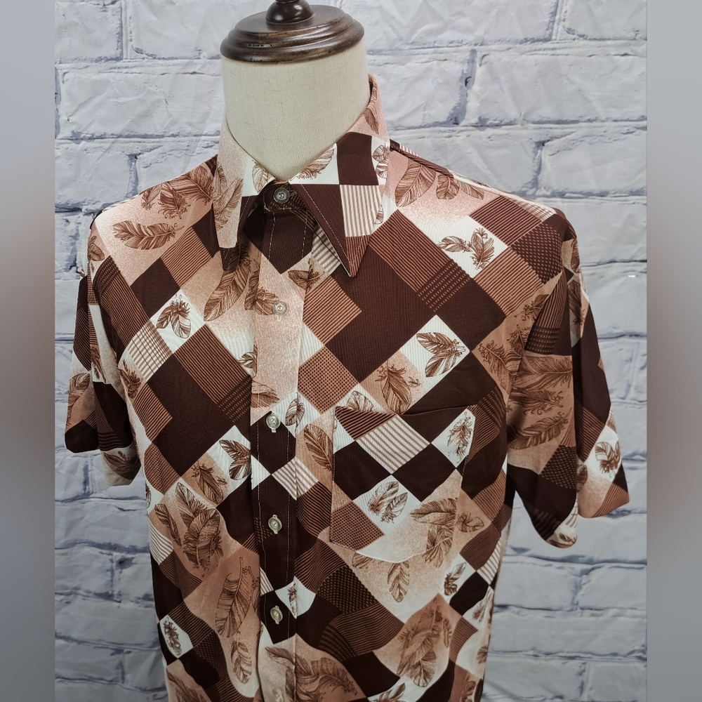 Sears Button Down Sport Shirt S/S Checkered Vintage 70s 80s Canada 16-16.5 Large - Picture 2 of 16